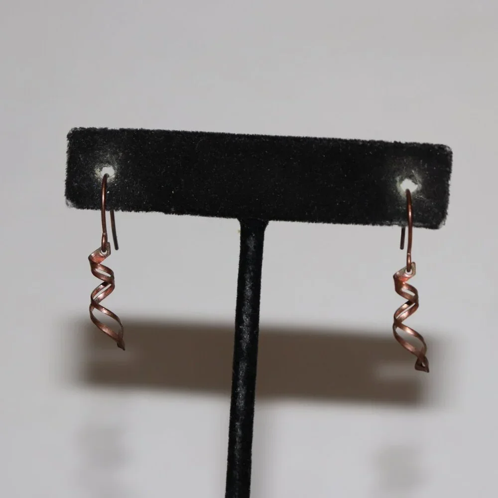 🌅✨ Copper / Rose‑Gold Tone Spiraling Dangle Earrings · Hook · 1